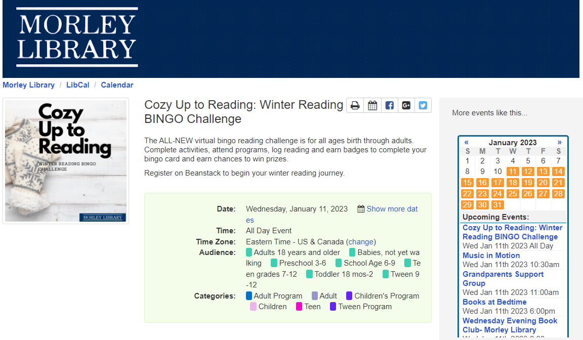 winter reading bingo